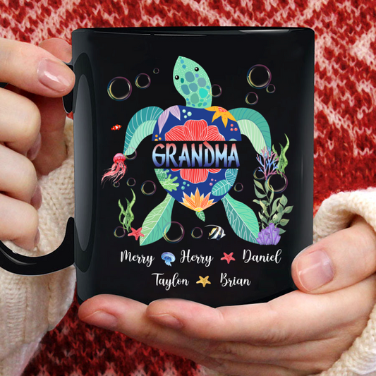 Grandma Turtle With Grandkids Flower Mug