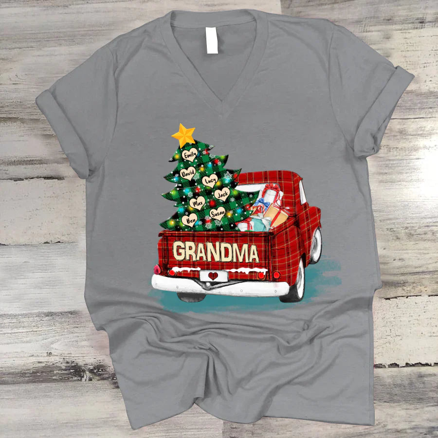 Grandma and Grandkids Christmas Truck 2022 V-Neck