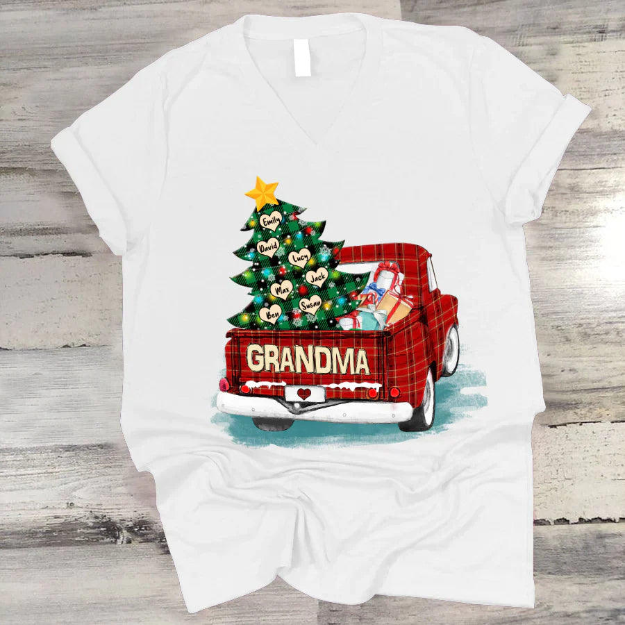 Grandma and Grandkids Christmas Truck 2022 V-Neck