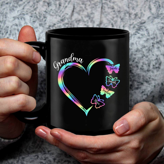 Grandma and Grandkids Hearts Rainbow Butterfly Mug