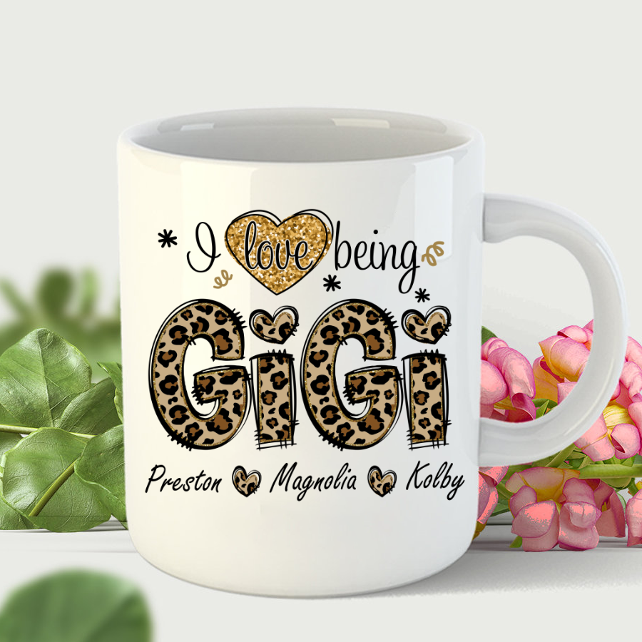 Leopard I Love Being Gigi And Grandkids Custom Mug