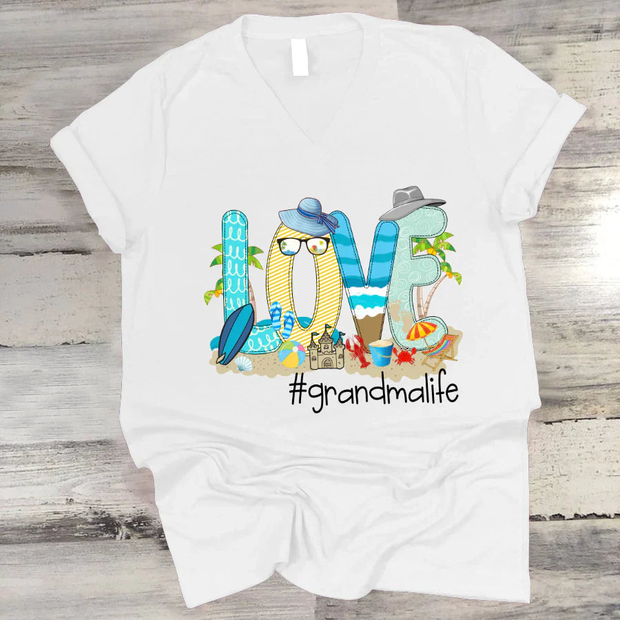 Love Beach Grandma Life V-Neck