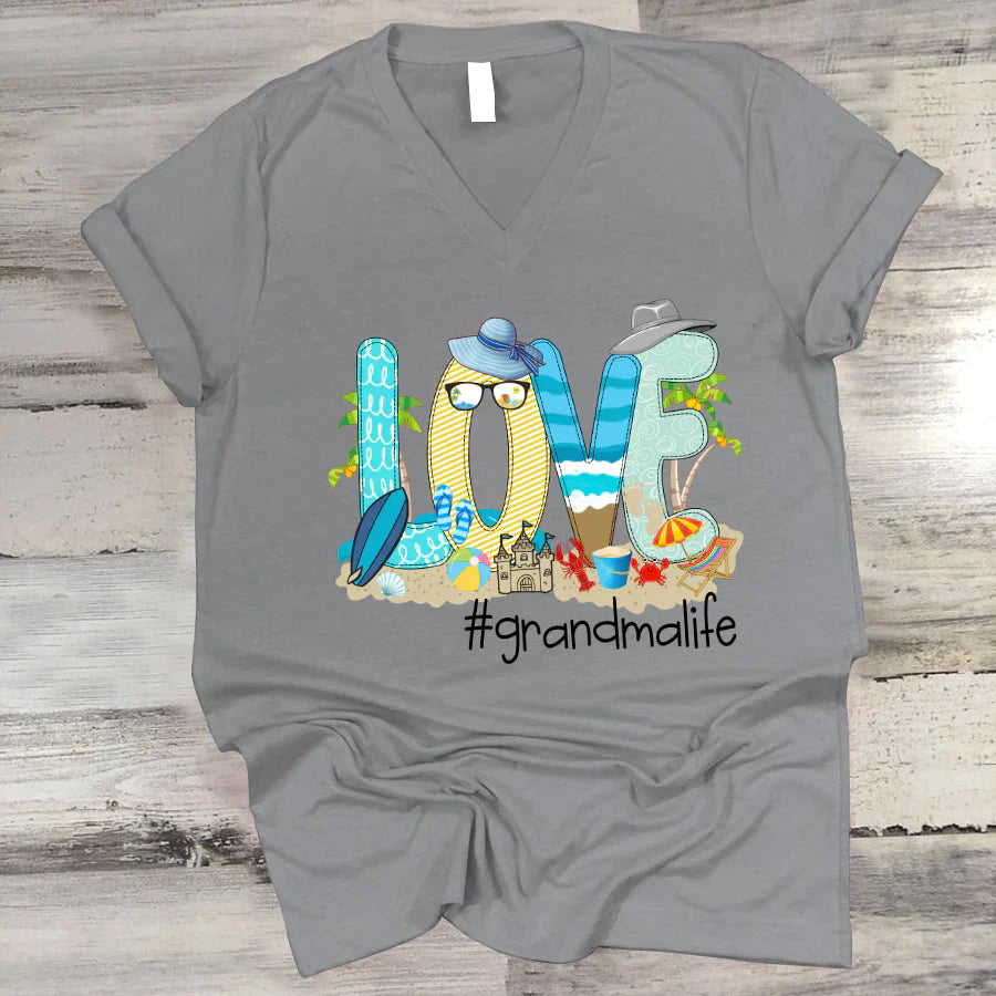 Love Beach Grandma Life V-Neck