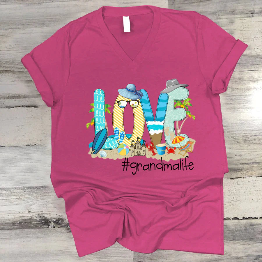 Love Beach Grandma Life V-Neck