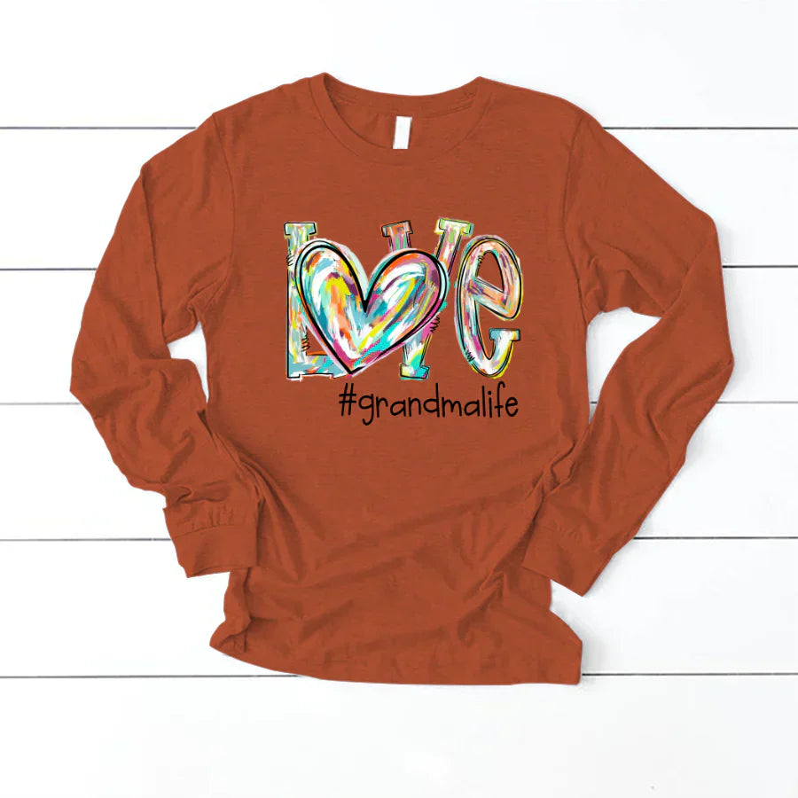 Love Grandma Life Fall Autumn Color Clipart Custom Longsleeve