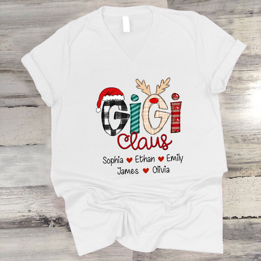 Merry Chistmas Gigi Claus With Grandkids CL01 V-Neck