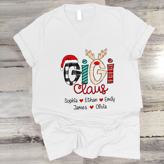 Merry Chistmas Gigi Claus With Grandkids CL01 V-Neck