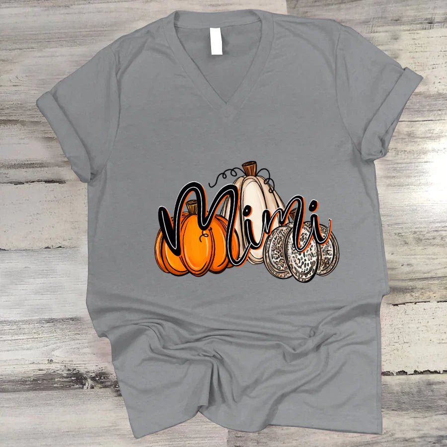 Mimi Pumpkin Leopard Autumn V-Neck