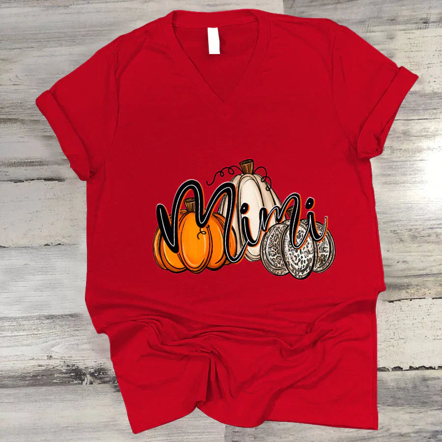 Mimi Pumpkin Leopard Autumn V-Neck