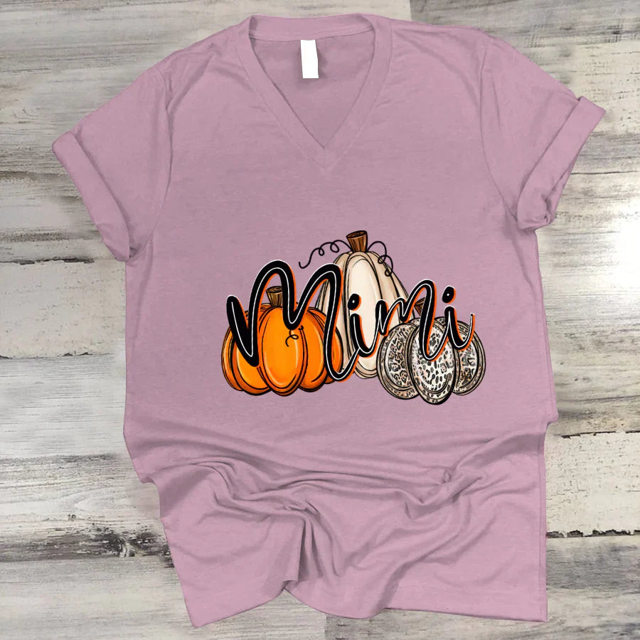 Mimi Pumpkin Leopard Autumn V-Neck