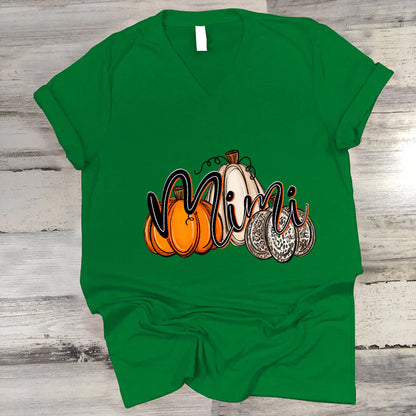 Mimi Pumpkins Leopard Autumn V-Neck