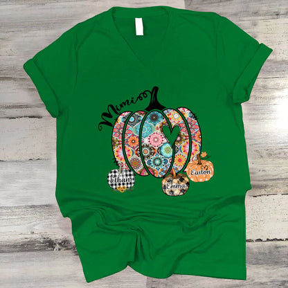 Mimi Pumpkins With Grandkids Flower V-Neck