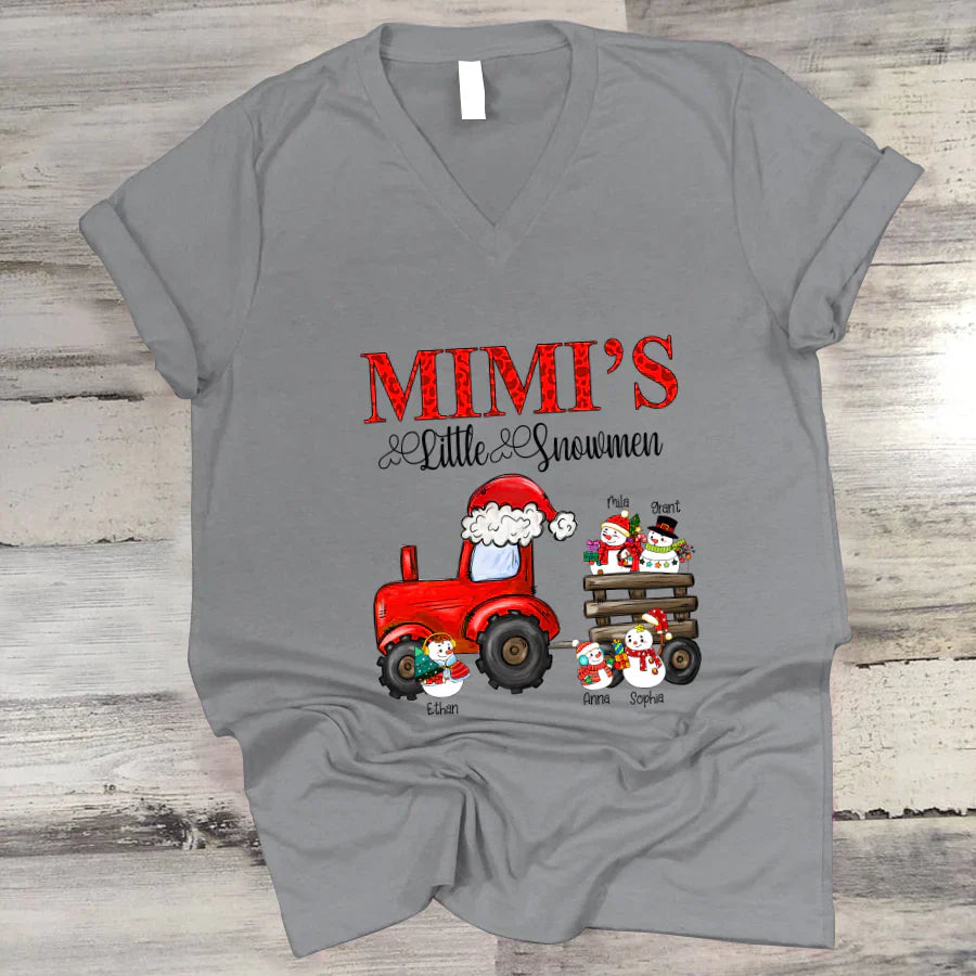 Mimi's Little Snowmen Trator Christmas V-Neck