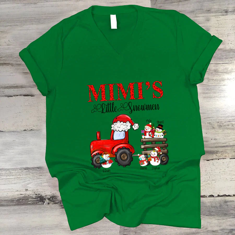 Mimi's Little Snowmen Trator Christmas V-Neck