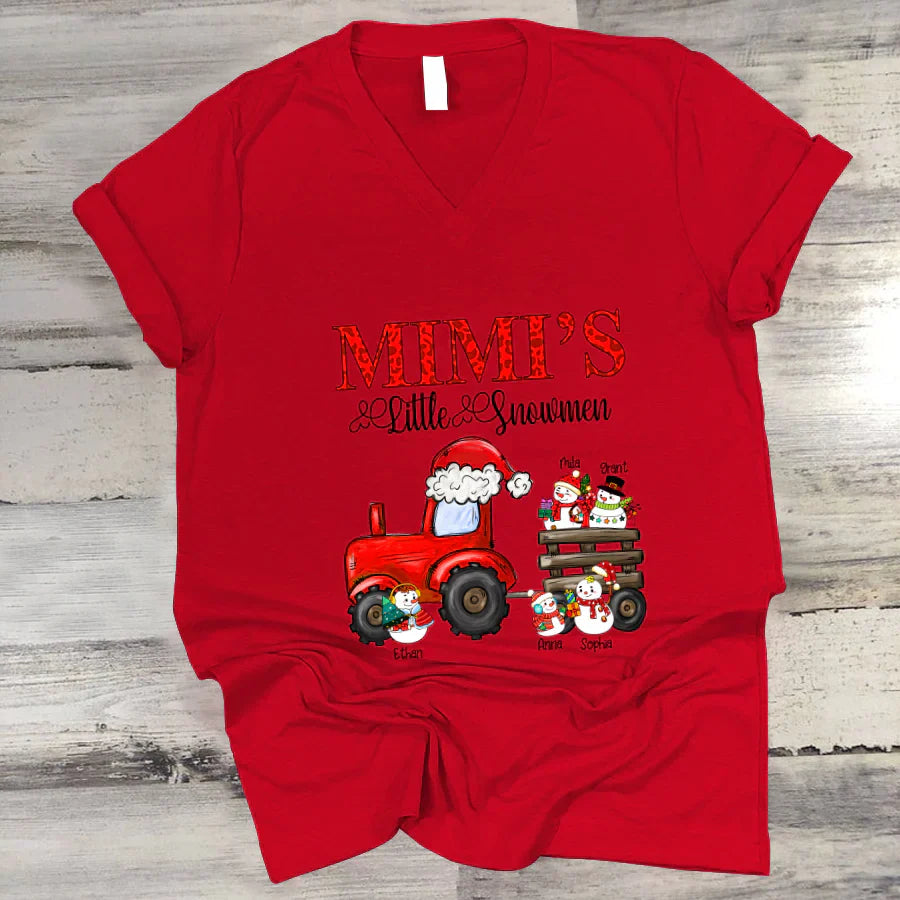 Mimi's Little Snowmen Trator Christmas V-Neck