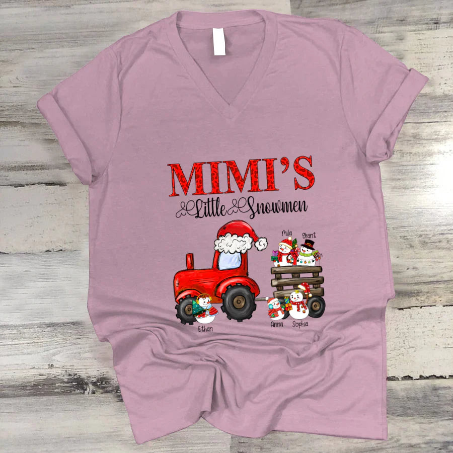 Mimi's Little Snowmen Trator Christmas V-Neck