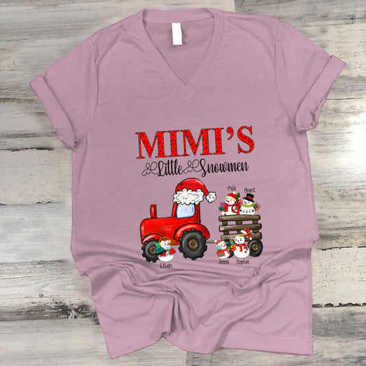 Mimi's Little Snowmen Trator Christmas V-Neck