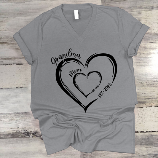 Mom Est Grandma Est Hearts, Best Mother's Day Gift V-Neck
