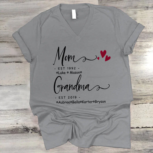 Mom Grandma Family Est Kids VT22120071 V-Neck