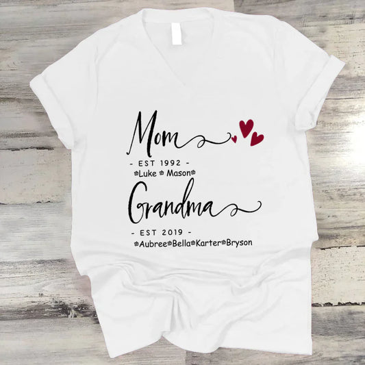 Mom Grandma Family Est Kids VT22120071 V-Neck