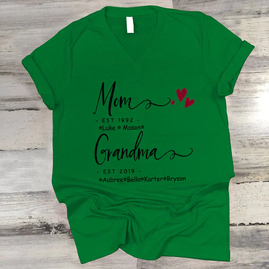 Mom Grandma Family Est Kids VT22120071 V-Neck