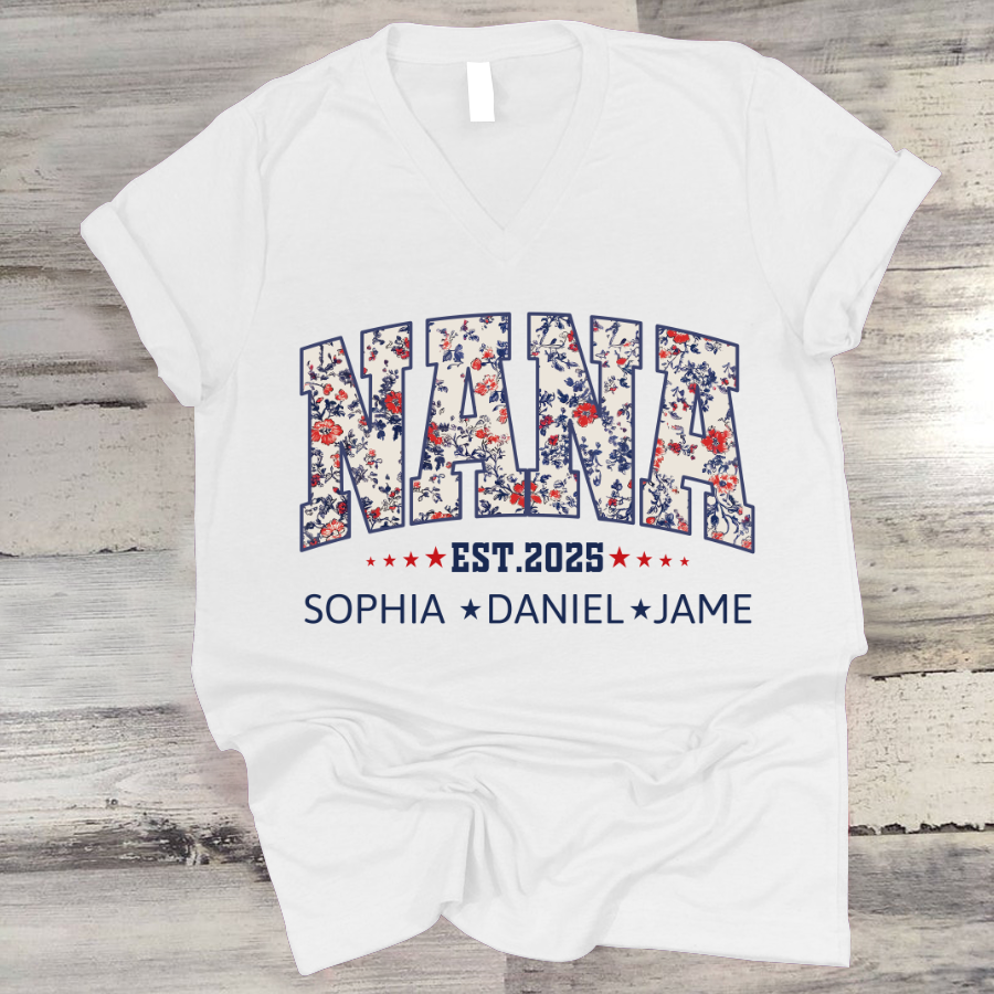 Nana America Floral Est Year Custom Nana And Grandkids