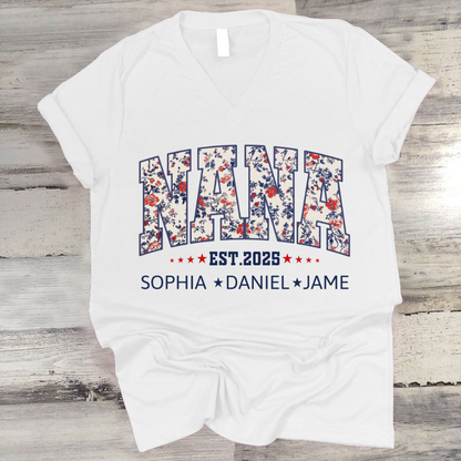 Nana America Floral Est Year Custom Nana And Grandkids