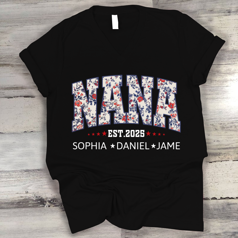 Nana America Floral Est Year Custom Nana And Grandkids