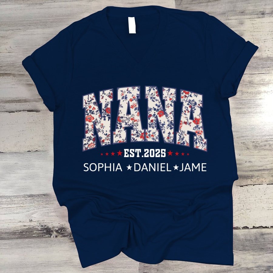 Nana America Floral Est Year Custom Nana And Grandkids