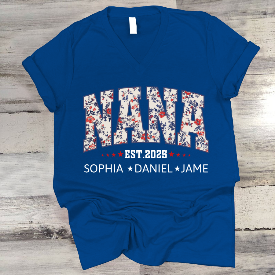 Nana America Floral Est Year Custom Nana And Grandkids
