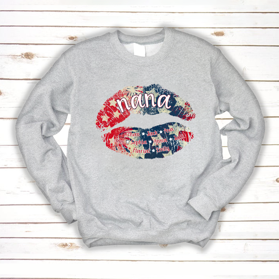 Nana Grandma American Flag Lips Sweatshirt