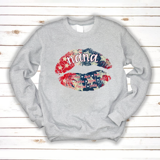 Nana Grandma American Flag Lips Sweatshirt