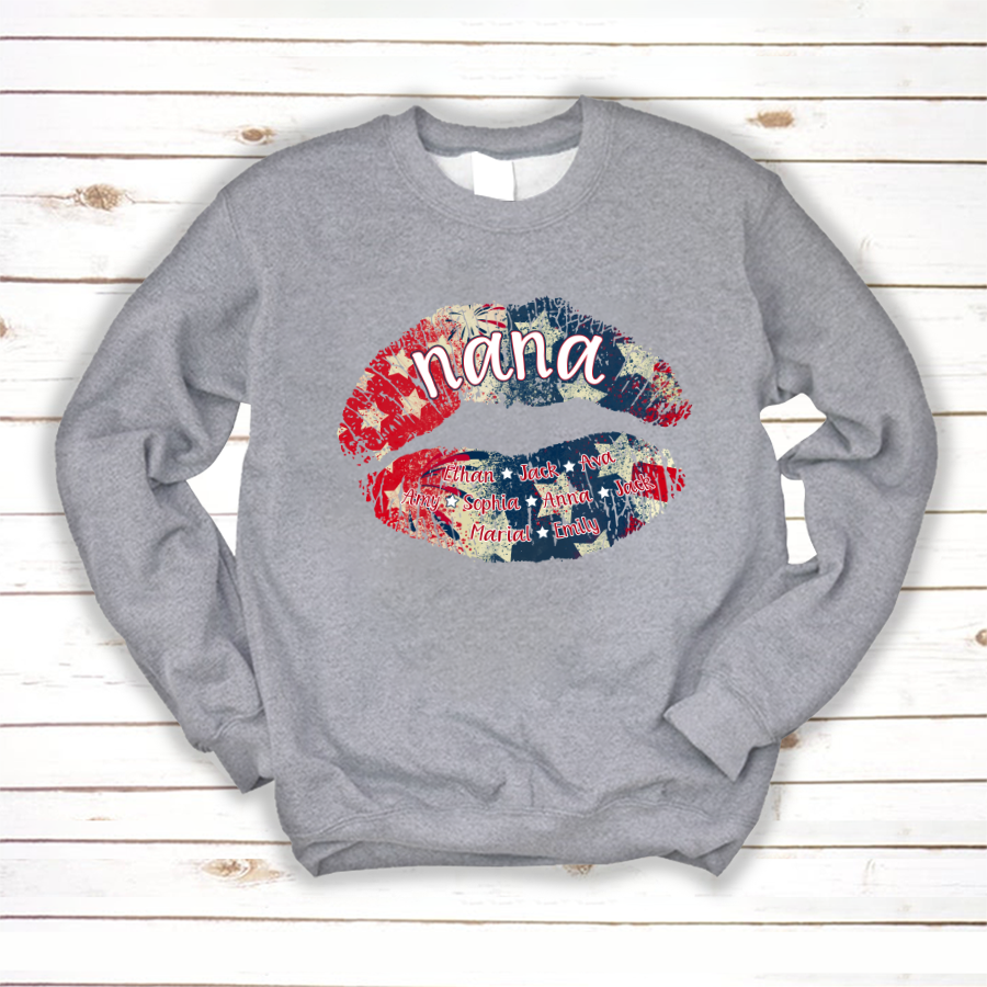 Nana Grandma American Flag Lips Sweatshirt