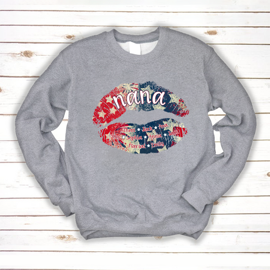 Nana Grandma American Flag Lips Sweatshirt