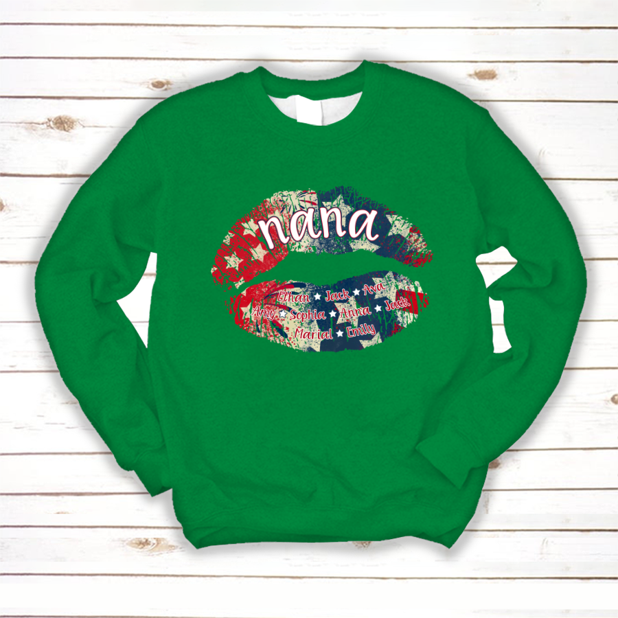 Nana Grandma American Flag Lips Sweatshirt
