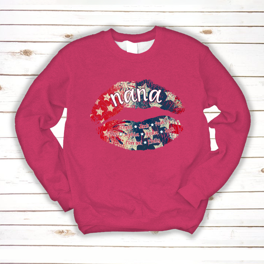 Nana Grandma American Flag Lips Sweatshirt