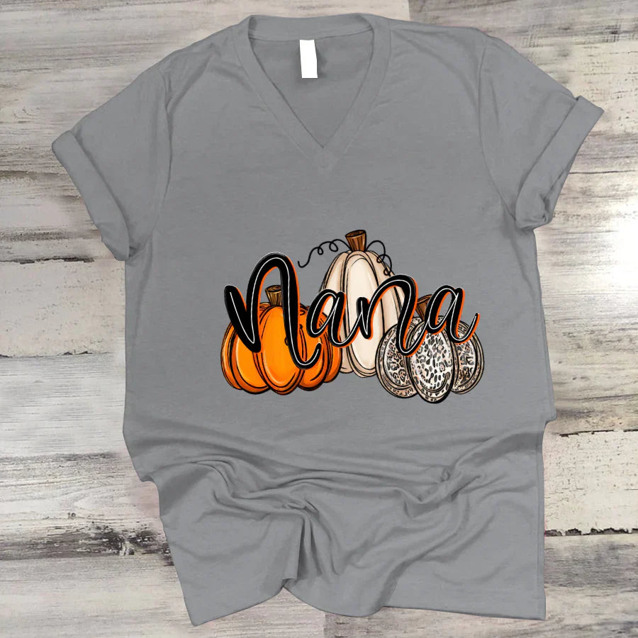Nana Pumpkins Leopard Autumn V-Neck