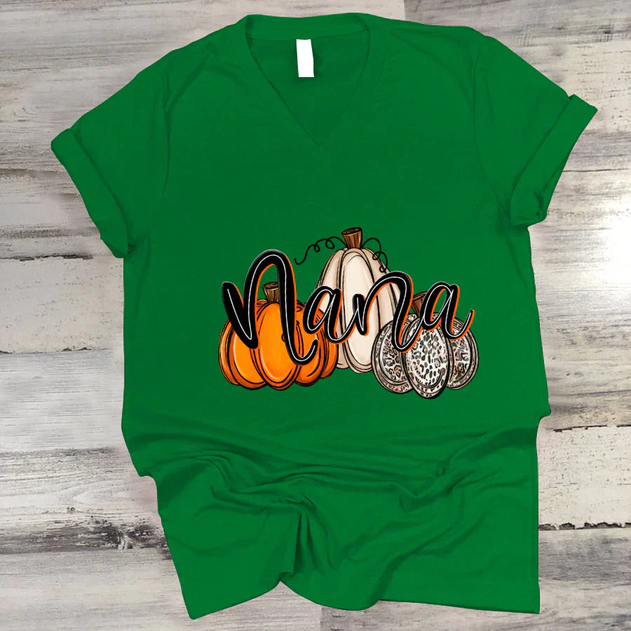 Nana Pumpkins Leopard Autumn V-Neck