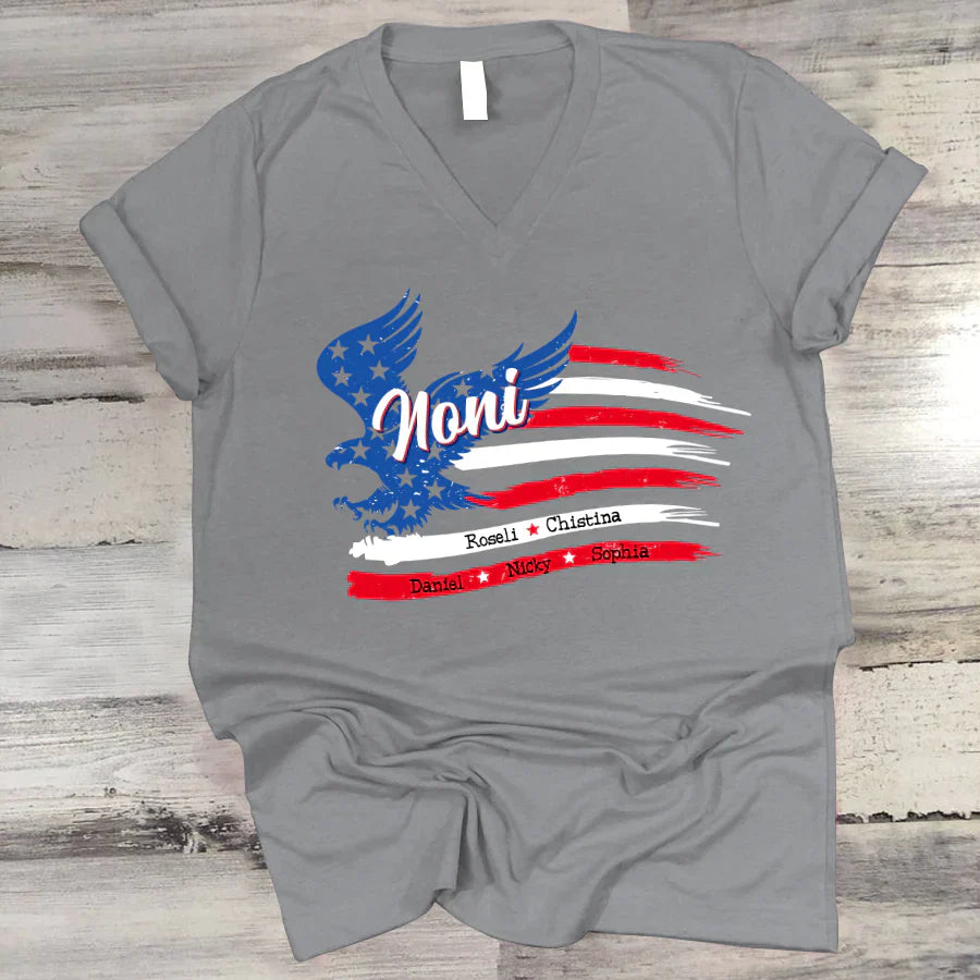 Noni With Grandkids Names 4th Of July CTL94 V-Neck