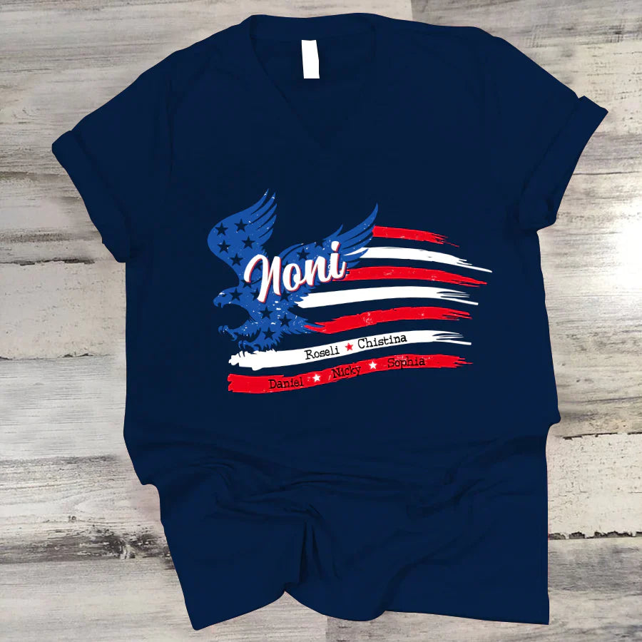 Noni With Grandkids Names 4th Of July CTL94 V-Neck