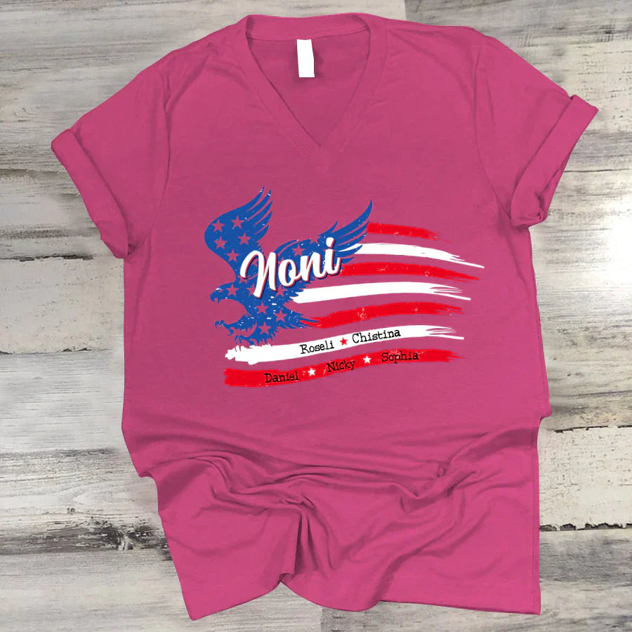 Noni With Grandkids Names 4th Of July CTL94 V-Neck