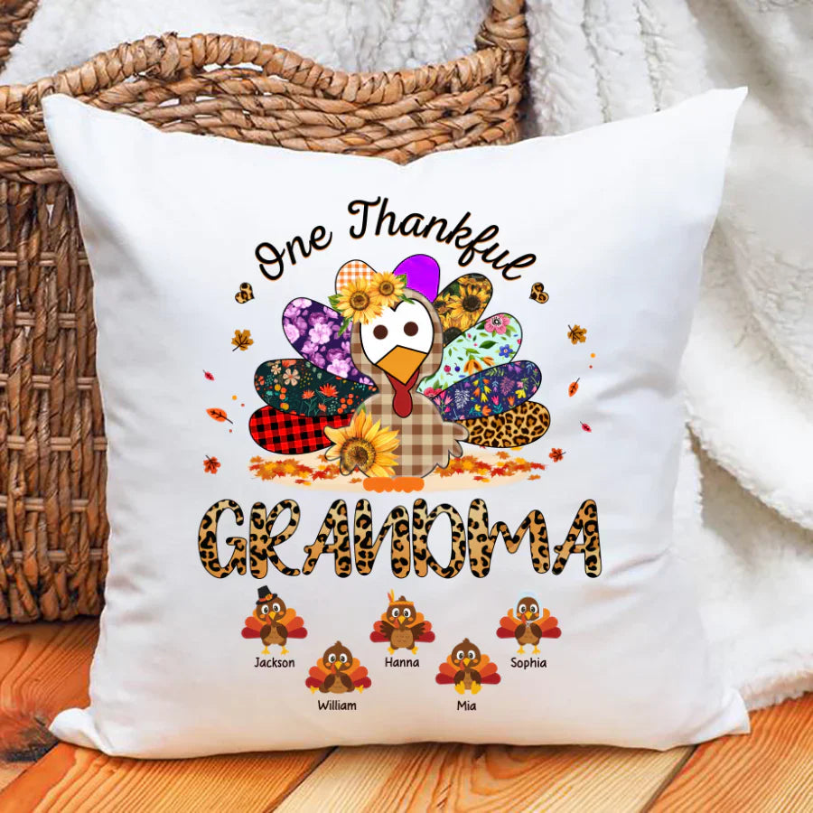 One Thankful Grandma Sunflower Turkey Indoor Pillow