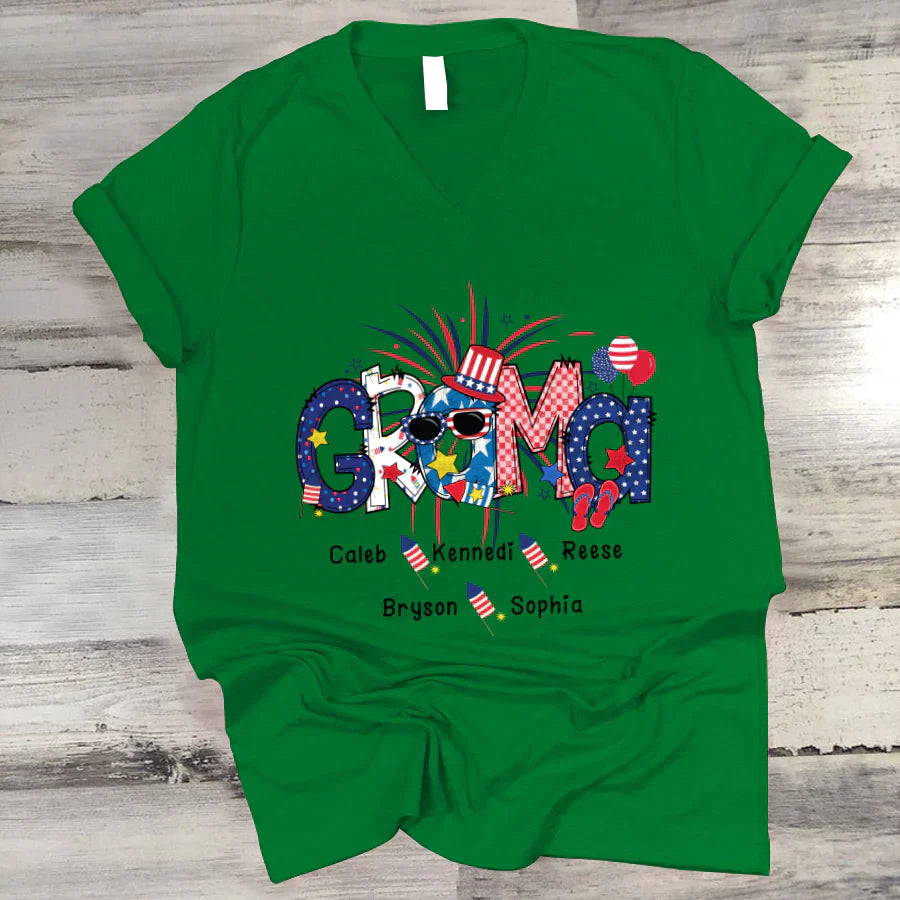 Patriotic Doodle 4th Of July GRAMA And Grandkid CTH01 V-Neck