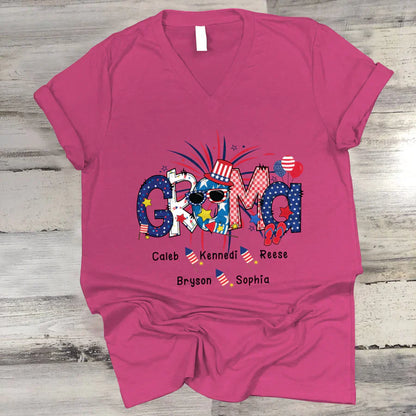 Patriotic Doodle 4th Of July GRAMA And Grandkid CTH01 V-Neck