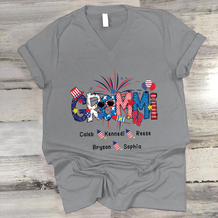 Patriotic Doodle 4th Of July GRAMMI And Grandkid CTH01 V-Neck