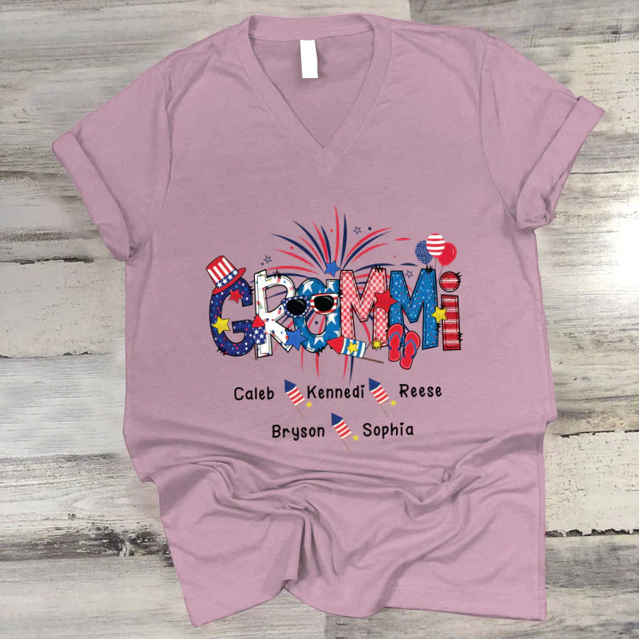Patriotic Doodle 4th Of July GRAMMI And Grandkid CTH01 V-Neck