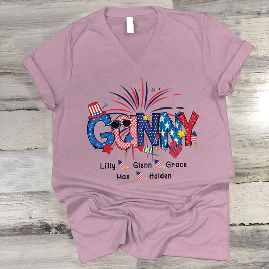 Patriotic Doodle 4th Of July Ganny And Grandkid CTH01 V-Neck