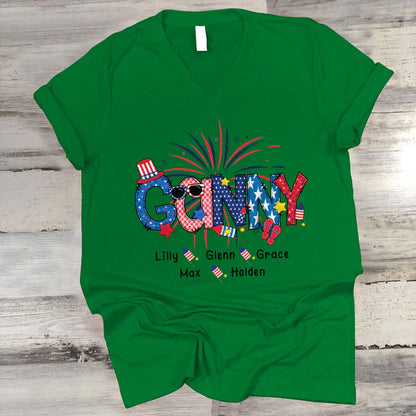 Patriotic Doodle 4th Of July Ganny And Grandkid CTH01 V-Neck
