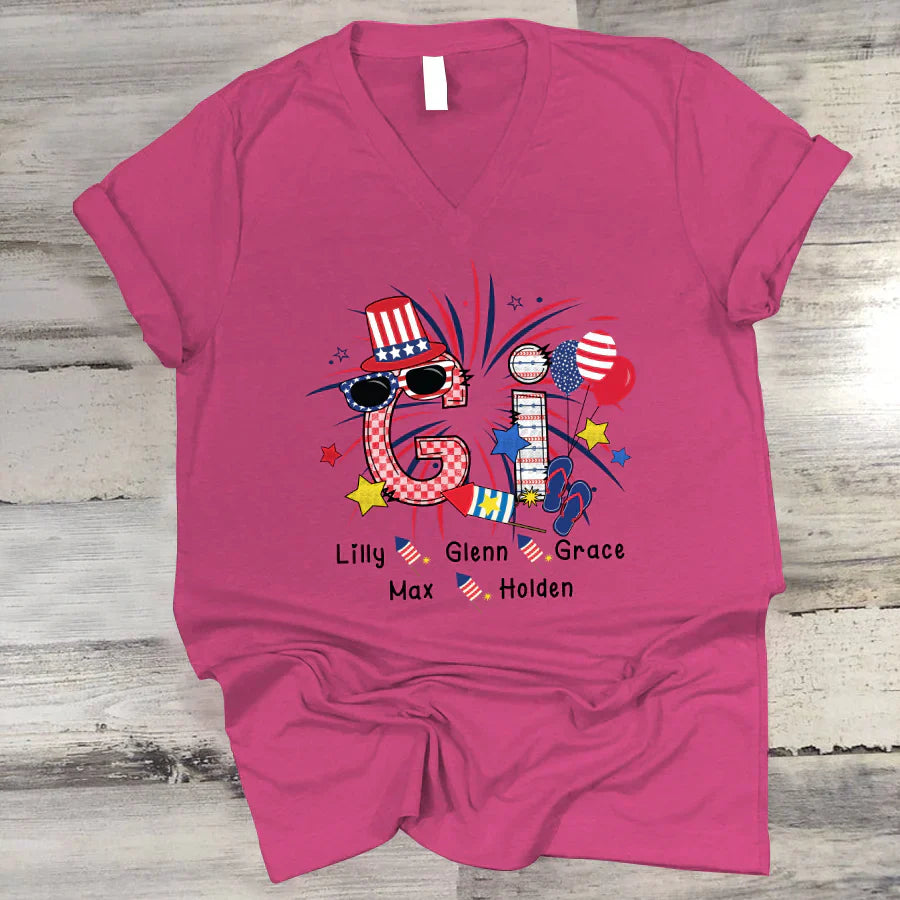 Patriotic Doodle 4th Of July Gi And Grandkid CTH01 V-Neck