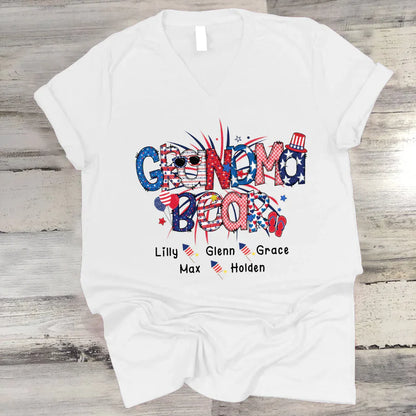 Patriotic Doodle 4th Of July Grandma Bear And Grandkid CTH01 V-Neck